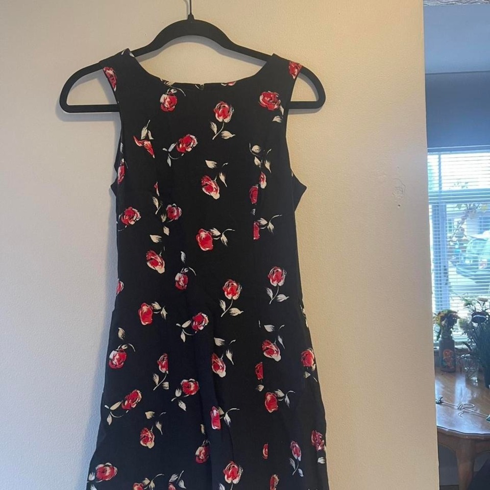 Vintage 90s Black and Red Floral Mini Dress